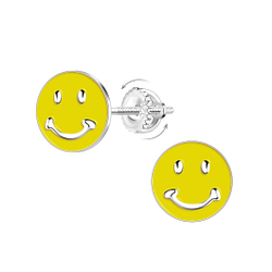 Wholesale Silver Smiley Face Screw Back Earrings