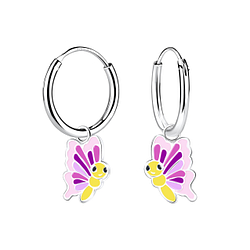 Wholesale Silver Butterfly Charm Hoop Earrings