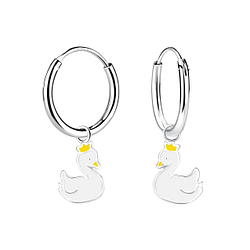 Wholesale Silver Swan Charm Hoop Earrings
