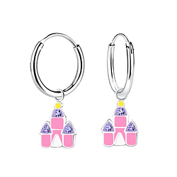 Wholesale Silver Castle Charm Hoop Earrings