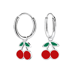 Wholesale Silver Cherry Charm Hoop Earrings