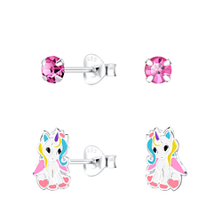 Wholesale Silver Unicorn Stud Earrings Set