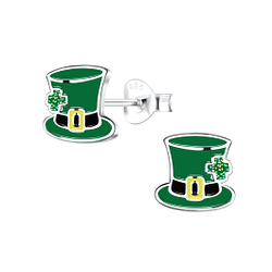 Wholesale Silver Green Hat Stud Earrings