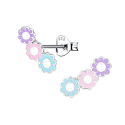 Wholesale Silver Triple Daisy Stud Earrings