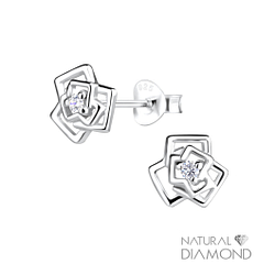 Wholesale Silver Rose Flower Stud Earrings With Natural Diamond