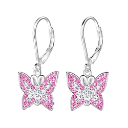 Wholesale Silver Butterfly Crystal Lever Back Earrings