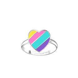 Wholesale Silver Rainbow Heart Adjustable Ring