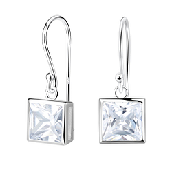 Wholesale 6mm Square Cubic Zirconia Silver Earrings