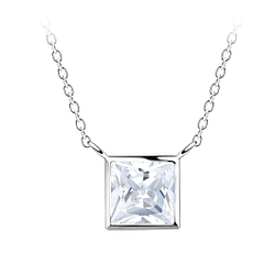 Wholesale 6mm Square Cubic Zirconia Silver Necklace