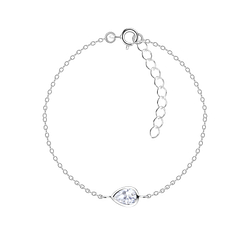 Wholesale 4x6mm Pear Cubic Zirconia Silver Bracelet