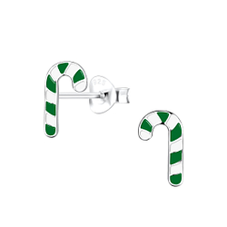 Wholesale Silver Candy Cane Stud Earrings