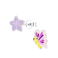 Wholesale Silver Flower and Butterfly Stud Earrings