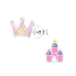 Wholesale Silver Crown and Castle Stud Earrings