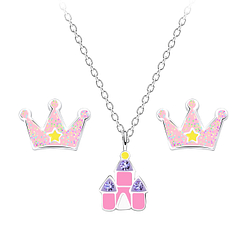 Wholesale Silver Princess Necklace and Stud Earrings Set