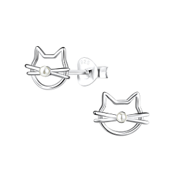 Wholesale Silver Cat Stud Earrings