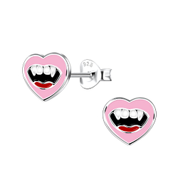 Wholesale Silver Vampire Heart Stud Earrings