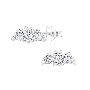 Wholesale Silver Bat Crystal Stud Earrings
