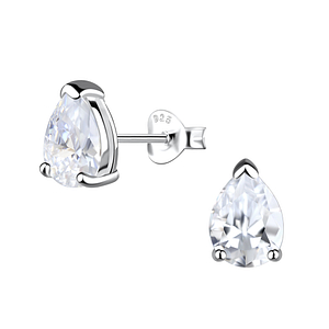 Wholesale 6X8mm Pear Cubic Zirconia Silver Stud Earrings