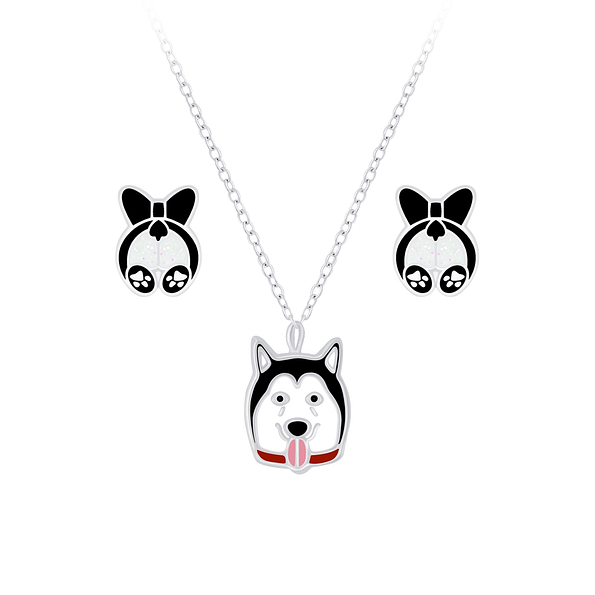Wholesale Silver Dog Necklace and Stud Earrings Set