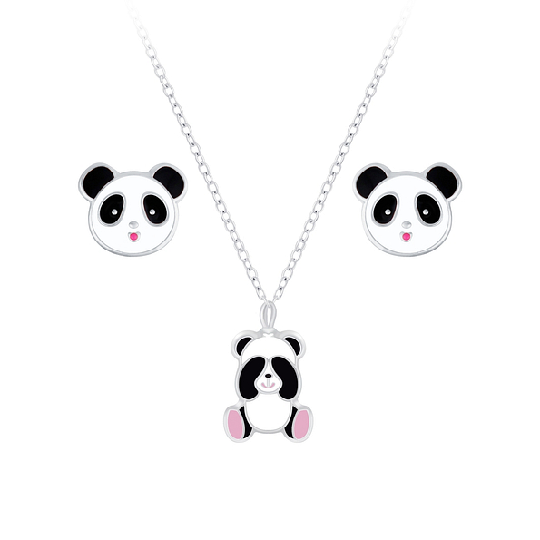 Wholesale Silver Panda Necklace and Stud Earrings Set