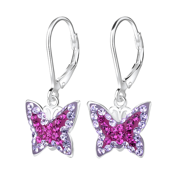 Wholesale Silver Butterfly Crystal Lever Back Earrings