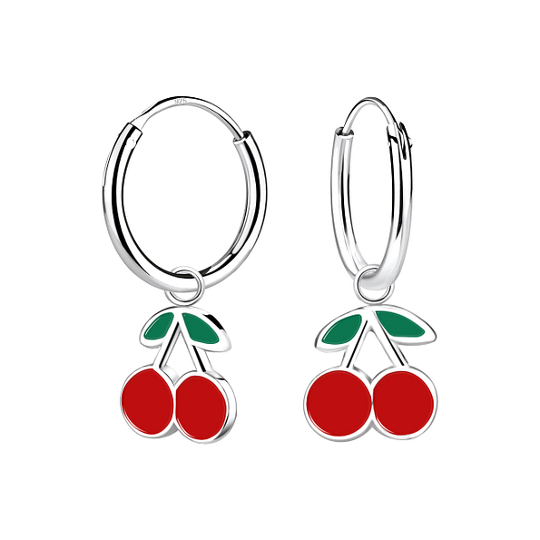 Wholesale Silver Cherry Charm Hoop Earrings
