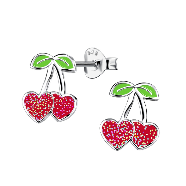 Wholesale Silver Cherry Heart Stud Earrings