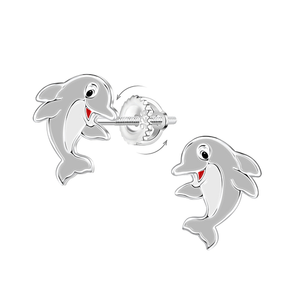 Wholesale Silver Dolphin Screw Back Earrings