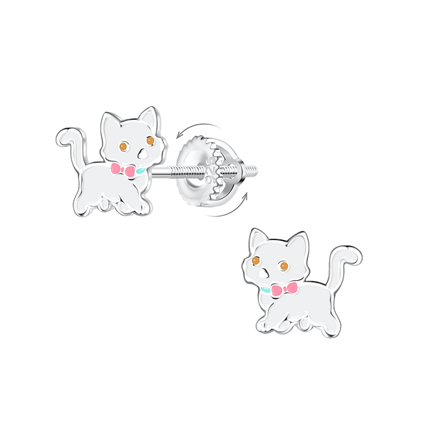 Wholesale Silver Cat Screw Back Earrings