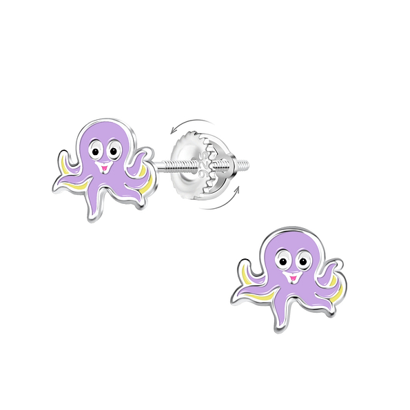 Wholesale Silver Octopus Screw Back Earrings