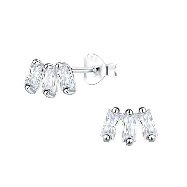 Wholesale Silver Triple Stones Stud Earrings