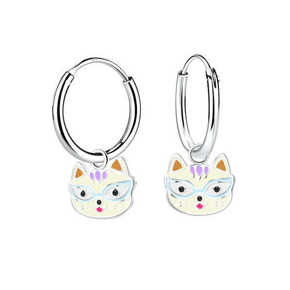 Wholesale Silver Cat Stud Charm Hoop Earrings