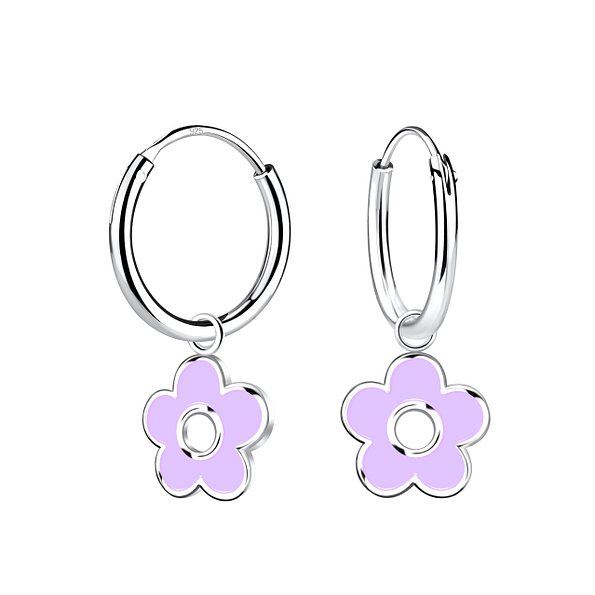 Wholesale Silver Flower Charm Hoop Earrings