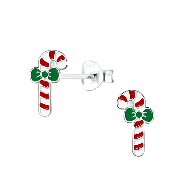 Wholesale Silver Candy Cane Stud Earrings