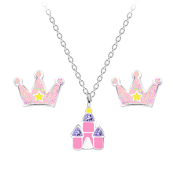 Wholesale Silver Princess Necklace and Stud Earrings Set