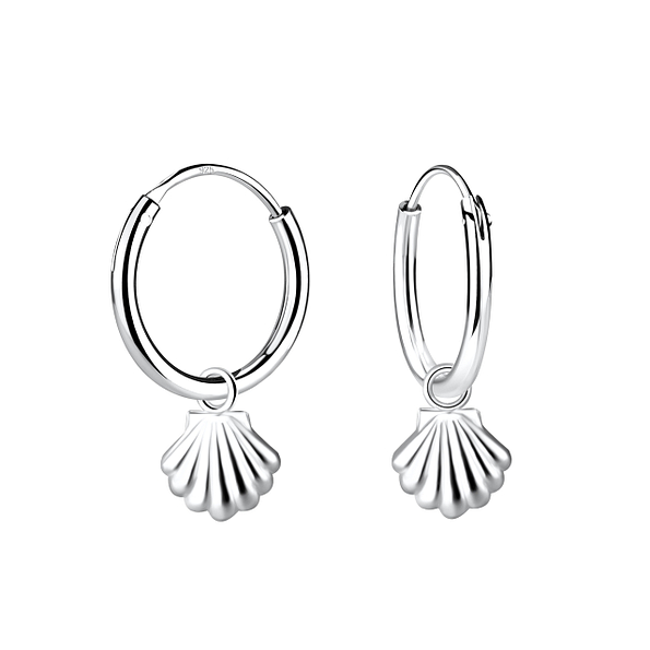 Wholesale Silver Shell Charm Hoop Earrings