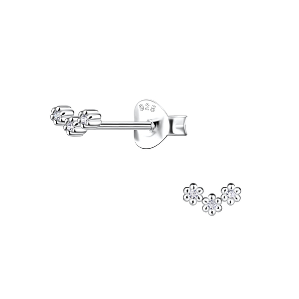 Wholesale Silver Triple Flower Stud Earrings