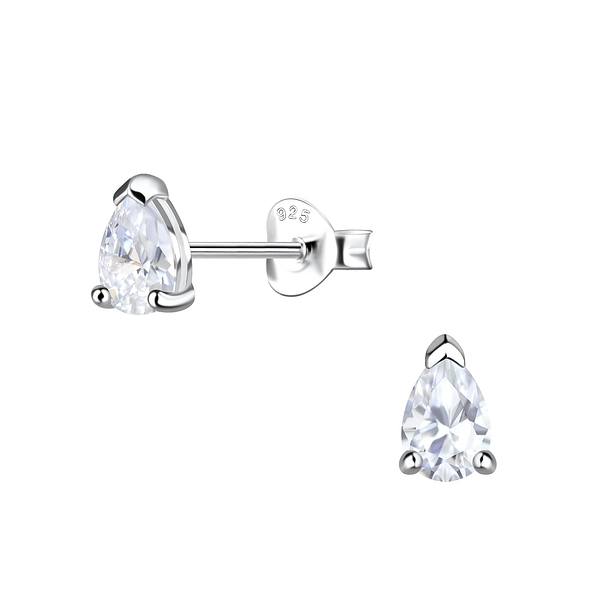Wholesale 4X6mm Pear Cubic Zirconia Silver Stud Earrings