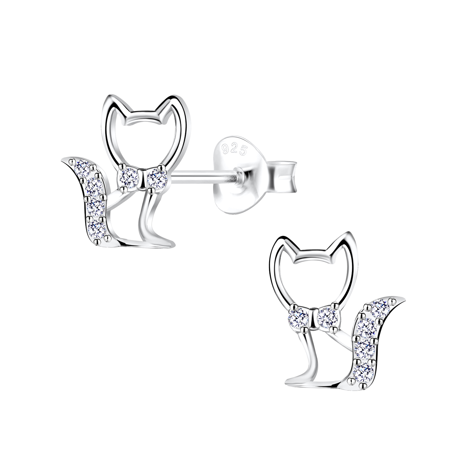 925 Silver Jewelry | Silver Cat Stud Earrings - 8723