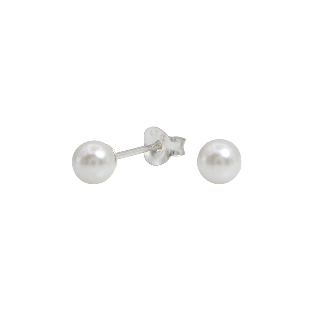 5mm Pearl Silver Stud Earrings - 1436