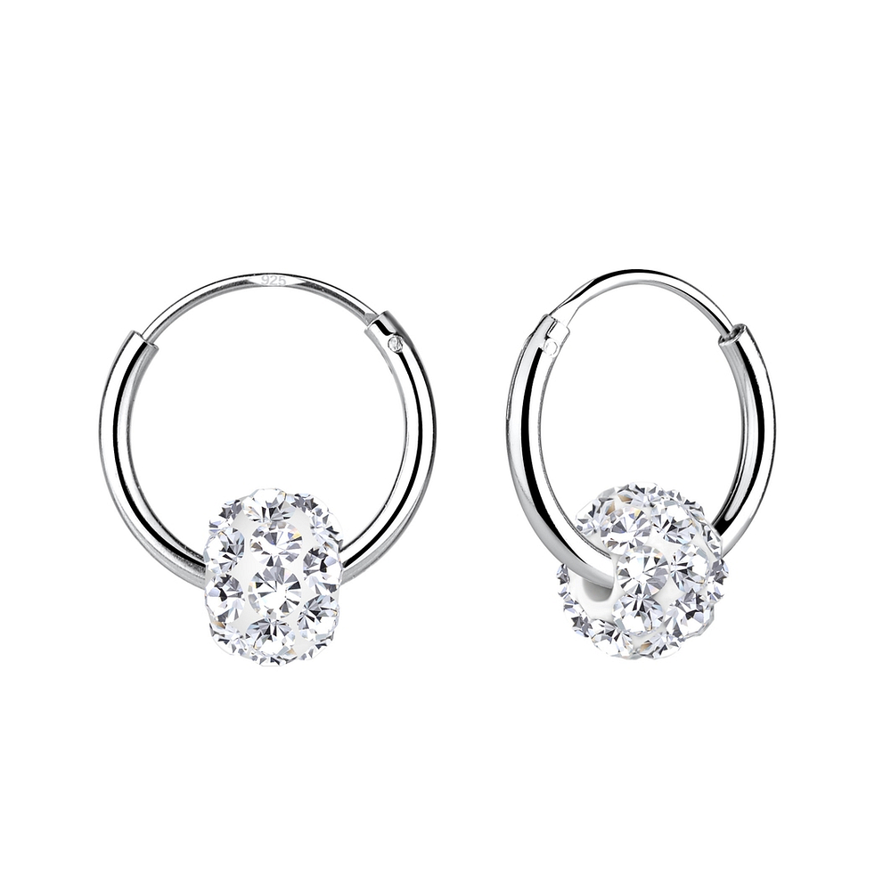 Silver Crystal Ball Charm Hoop Earrings - 1937