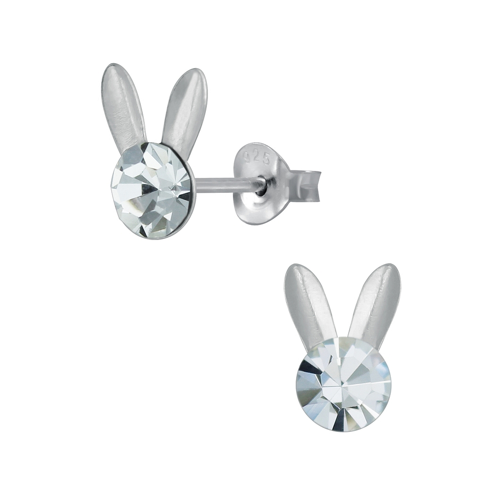 925 Silver Jewelry | Silver Rabbit Crystal Stud Earrings - 3085