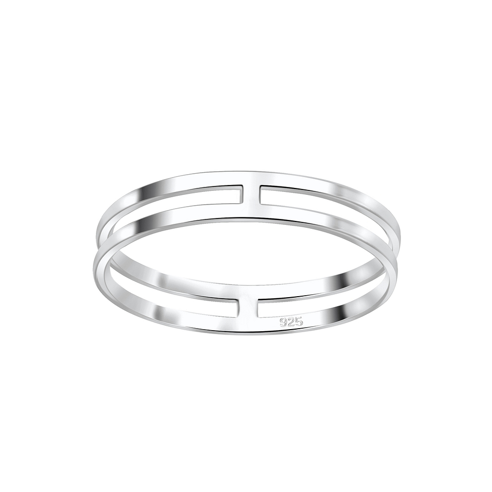 Silver Double Line Ring - 3808