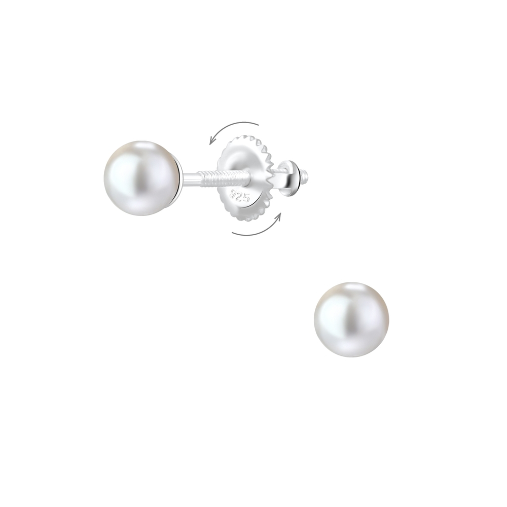 4mm Pearl Silver Screw Back Earrings - 6798