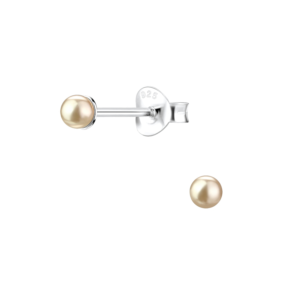3mm Pearl Silver Stud Earrings - 7404