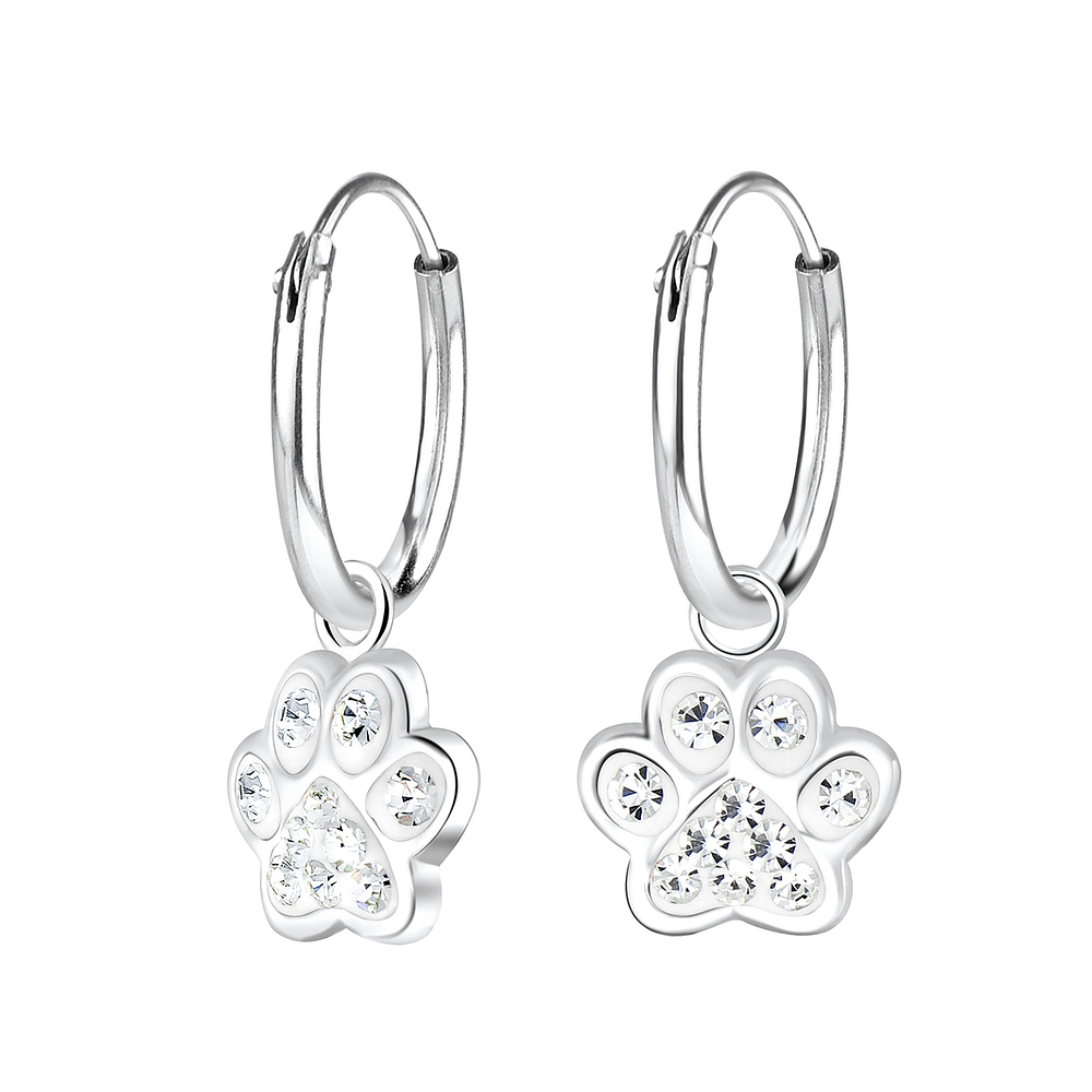 Silver Paw Print Charm Hoop Earrings - 8344