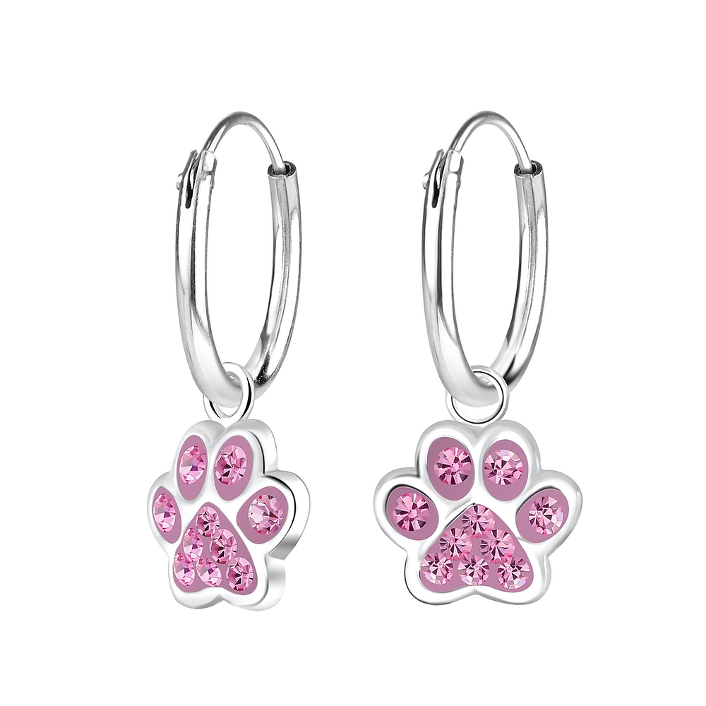Silver Paw Print Charm Hoop Earrings - 8344