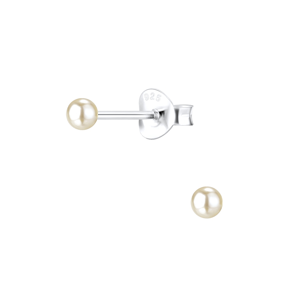 3mm Pearl Silver Stud Earrings - 7404