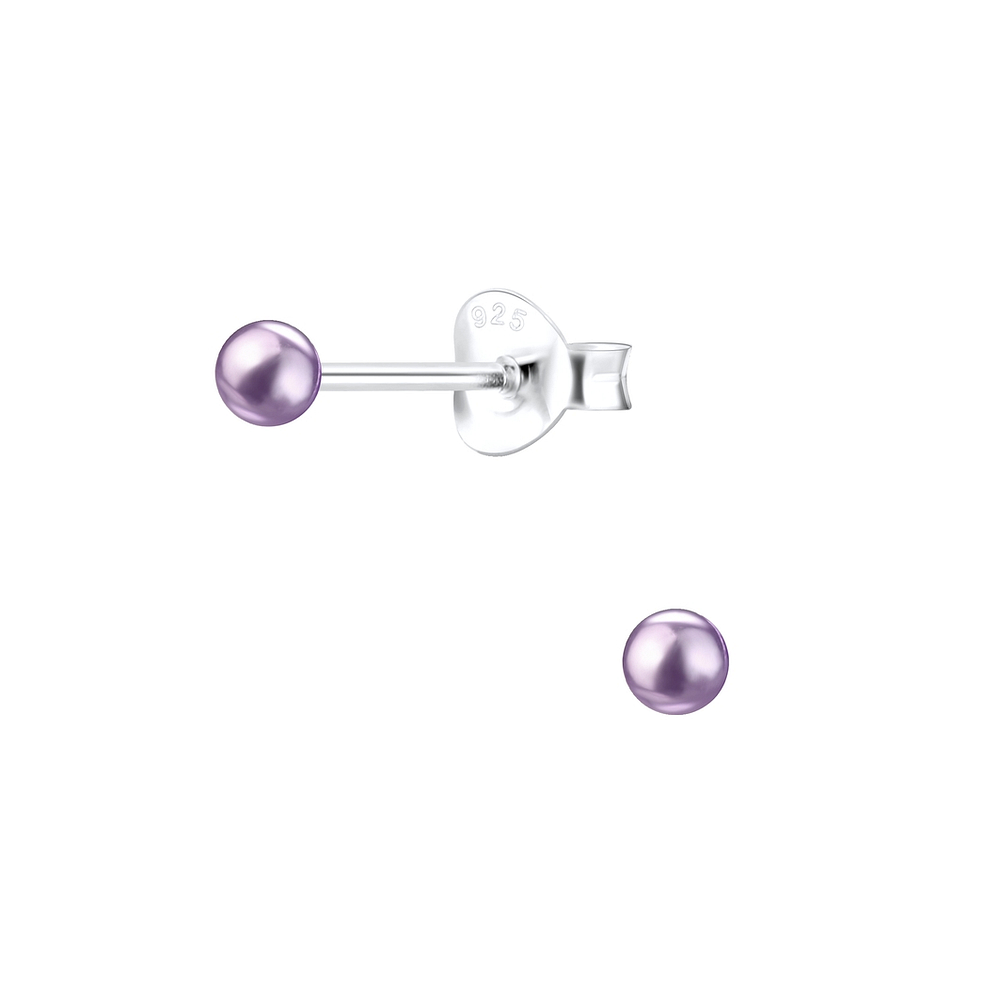 3mm Pearl Silver Stud Earrings - 7404
