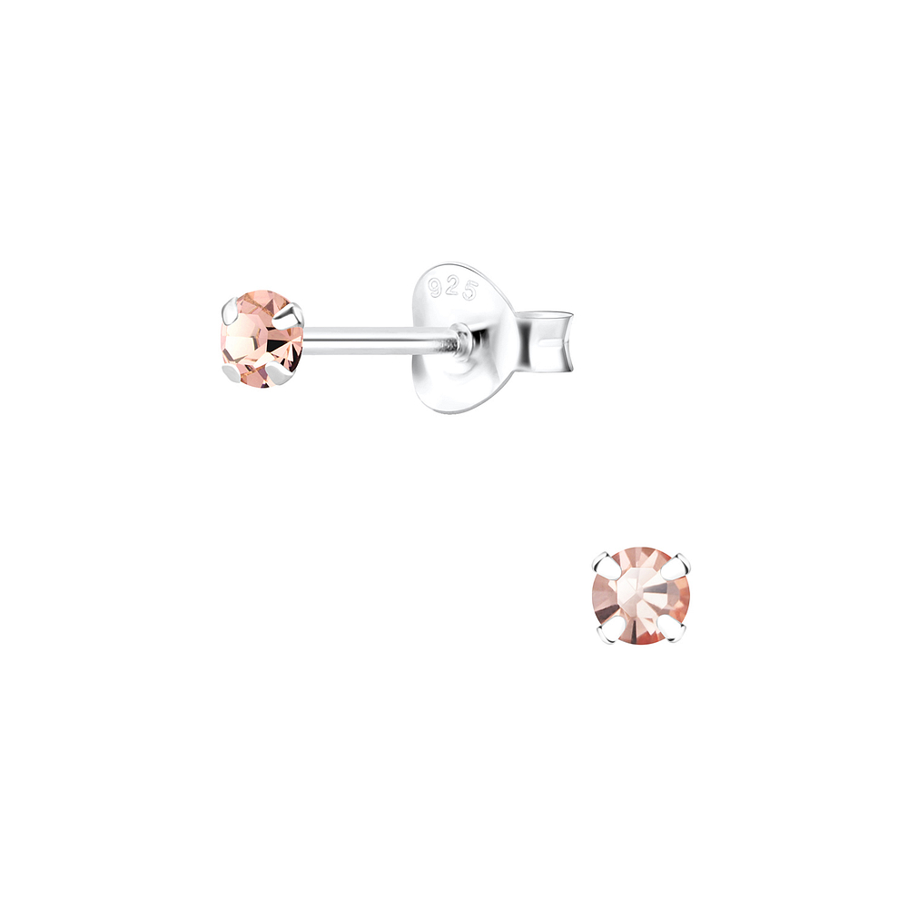 3mm Round Crystal Silver Stud Earrings - 1471